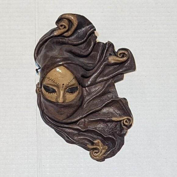 Brown Tan leather Turkish Female Wall Mask Decor - Picture 1 of 3